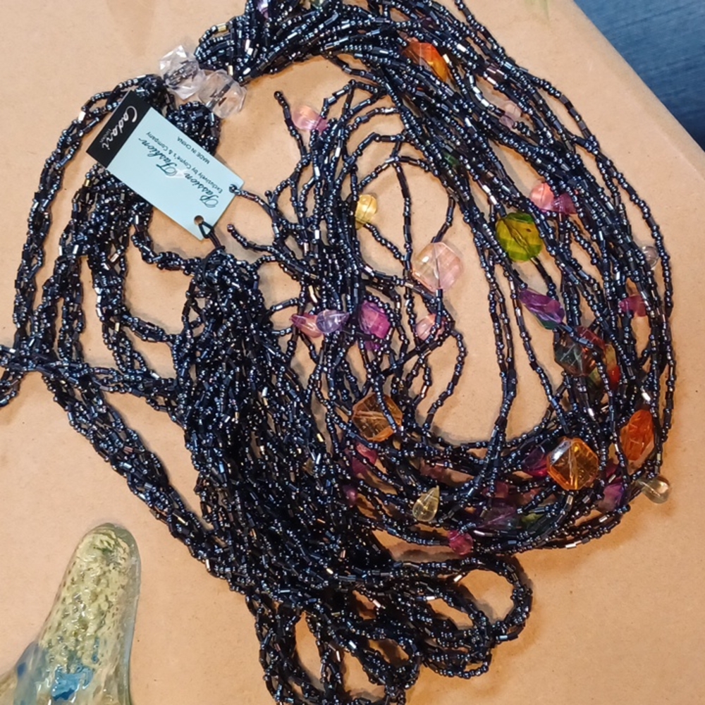 Passion 4 Fashion Coynes & Co tassel seed bead belt or necklace adjustable NWT